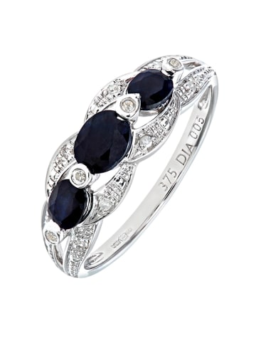 Revoni Witgouden ring met diamanten en saffieren