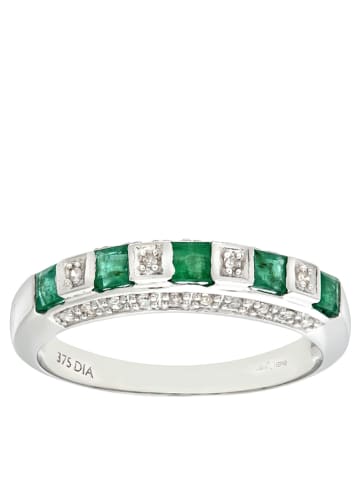 Revoni Witvergulden ring met diamanten en smaragden