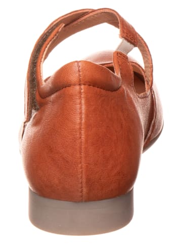 Think! Leder-Spangenballerinas in Cognac