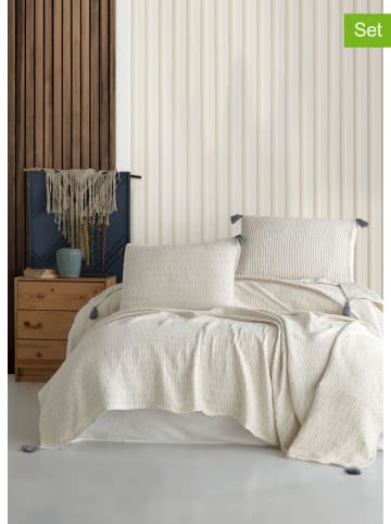 Mijolnir 3tlg. Tagesdecken-Set "Hermes" in Creme/ Anthrazit