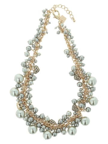 Otazu Pozłacany naszyjnik z kryształami Swarovski i perłami - dł. 42 cm