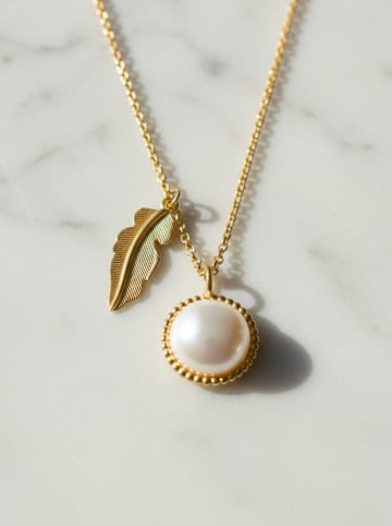 Engelsrufer Pozłacany naszyjnik "Glory Feather" z perłą - dł. 42 cm