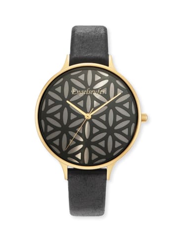 Engelsrufer Quarzuhr "Lebensblume" in Schwarz/ Gold - Ø 38 mm