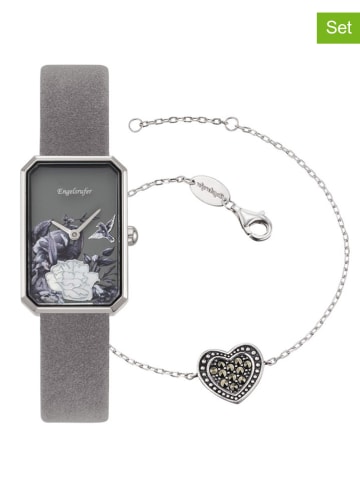 Engelsrufer 2tlg. Set: Quarzuhr und Armkettchen "Blume" in Grau/ Silber