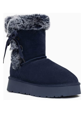 Gooce Skórzane kozaki zimowe "Alissa" w kolorze granatowym
