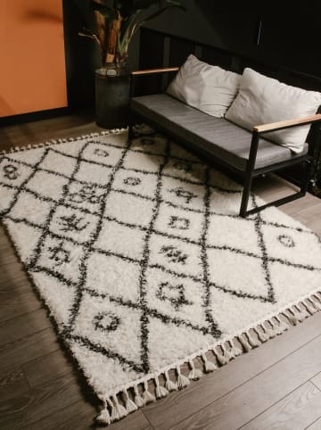 Mioli Hoogpolig tapijt wit/antraciet