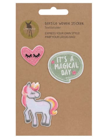 Lässig Textil-Patches "Unicorn" in Pink/ Grün/ Weiß