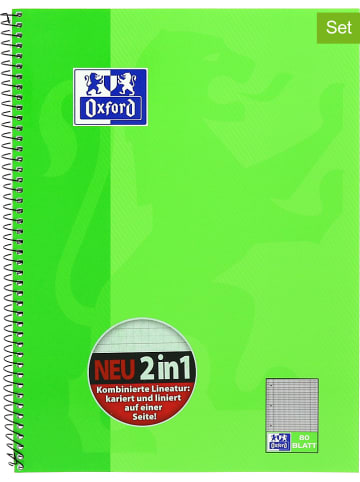 Oxford 5er-Set: 2in1-Duo-Collegeblöcke "Oxford - Kariert und liniert" in Grün