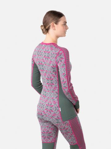 KARI TRAA Merinowoll-Thermounterhemd "Else" in Pink/ Grün