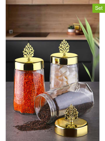 Violeta Home 3-delige set: voorraadglazen transparant/goudkleurig - (H)20 cm