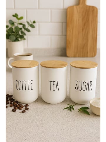 Violeta Home 3-delige set: voorraadpotten wit/lichtbruin - 1 l