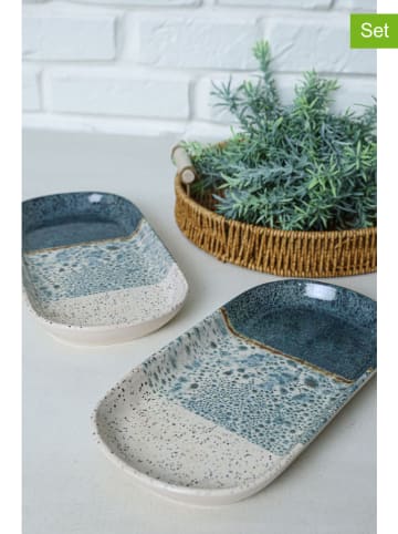Violeta Home 2er-Set: Servierplatten in Weiß/ Blau - (L)28 x (B)14 cm