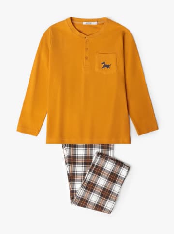 admas Pyjama "Admas" in Orange/ Braun