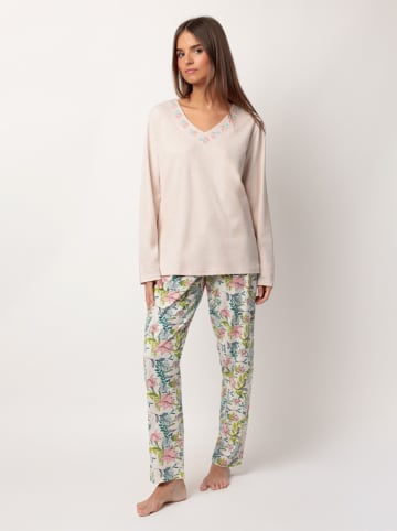 admas Pyjama "Autumn Garden" beige/groen