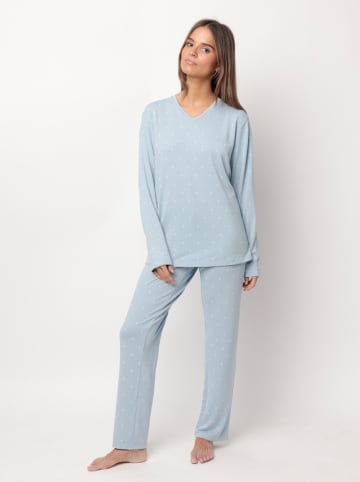 admas Pyjama "Larga Pico Moons" lichtblauw