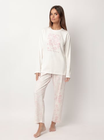 admas Piżama "Toile De Jouy" w kolorze biało-jasnoróżowym