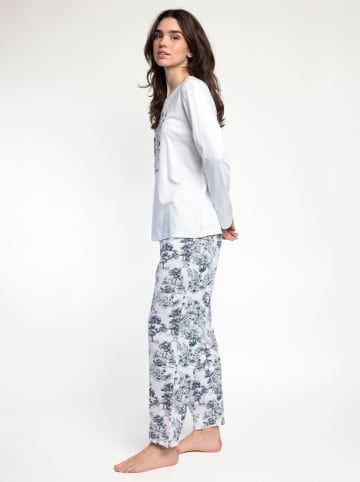 admas Pyjama "Toile De Jouy" wit/blauw