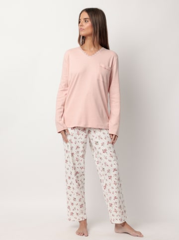 admas Pyjama "Dots & Flowers" lichtroze/wit