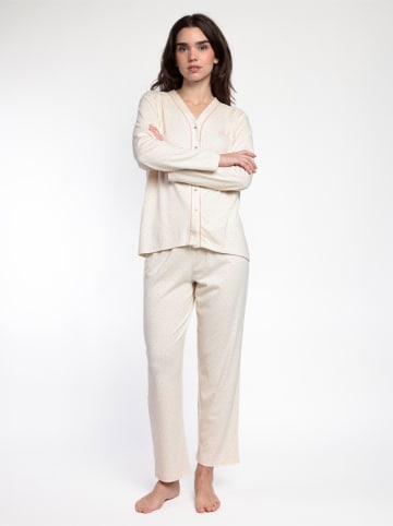 admas Pyjama "Dots & Flowers" in Creme