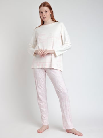 admas Pyjama "La Vie Est Belle" in Weiß/ Rosa