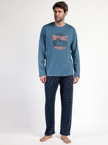 admas Pyjama "Road race" blauw/donkerblauw