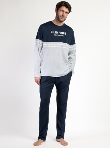 admas Pyjama "Stay at home" donkerblauw/grijs