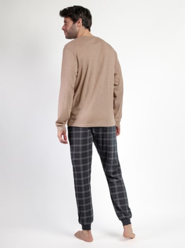 admas Pyjama "Classic" camel/zwart