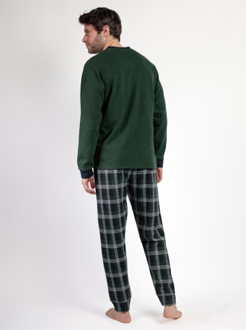 admas Pyjama "Magnific" in Dunkelgrün/ Dunkelblau