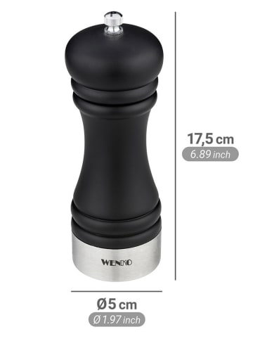 Wenko Młynek "Sali" w kolorze srebrno-czarnym do pieprzu - wys. 17,5 x Ø 5 cm