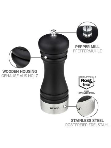 Wenko Pfeffermühle "Sali" in Schwarz/ Silber - (H)17,5 x Ø 5 cm