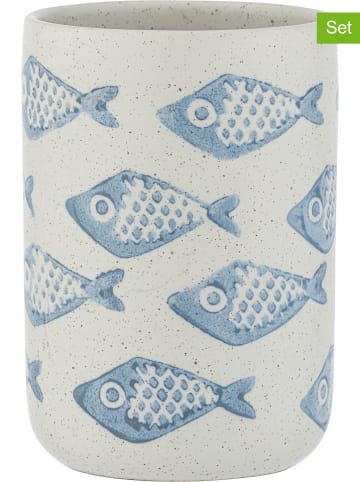 Wenko Kubki łazienkowe (2 szt.) w kolorze kremowo-błękitnym  - wys. 11 x Ø 8 cm