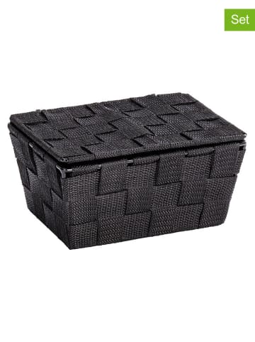 Wenko 2-delige set: opbergmanden "Adria" zwart - (B)19 x (H)10 x (D)14 cm