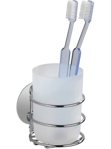 Wenko Tandenborstelbeker zilverkleurig/wit - (B)7,5 x (H)10 x (D)9 cm