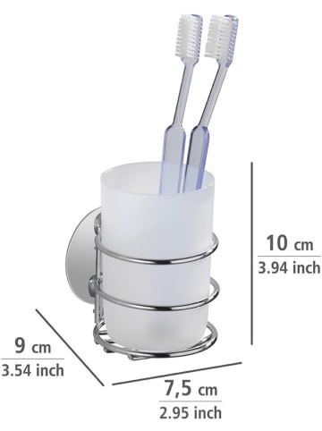 Wenko Tandenborstelbeker zilverkleurig/wit - (B)7,5 x (H)10 x (D)9 cm