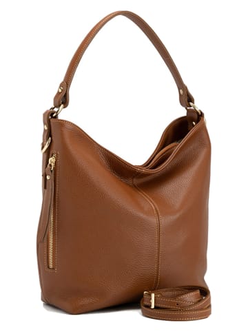 Lucca Baldi Leder-Schultertasche "Carrara" in Cognac - (B)36 x (H)28 x (T)12 cm