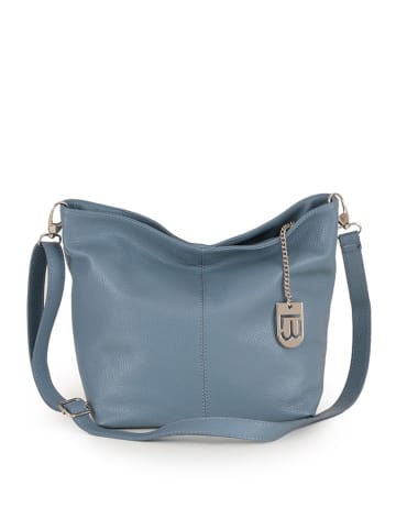 Lucca Baldi Leder-Schultertasche "Trapani" in Hellblau - (B)33 x (H)25 x (T)14 cm