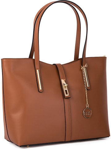 Mia Tomazzi Leder-Schultertasche "Como" in Hellbraun - (B)35 x (H)28 x (T)14 cm