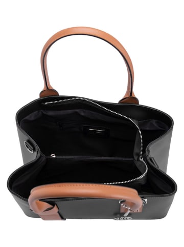 Mia Tomazzi Leren handtas "Argonne" zwart/lichtbruin  - (B)33 x (H)25 x (D)14 cm