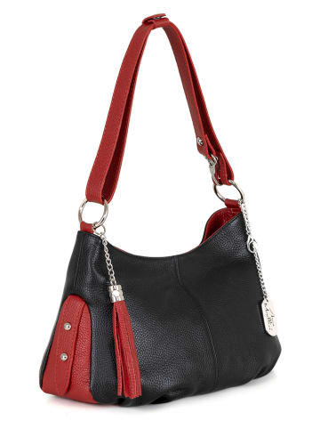 Anna Morellini Leder-Schultertasche "Mia" in Schwarz - (B)30 x (H)20 x (T)8 cm