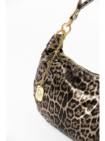 Anna Morellini Leren schoudertas "Crocifissa" beige/zwart - (B)29 x (H)23 x (D)10 cm