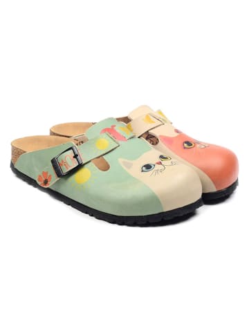 Calceo Clogs in Mint/ Beige/ Bunt