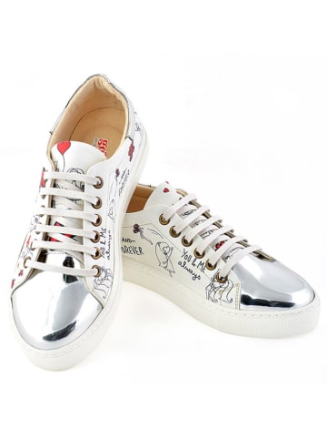 Goby Skórzane sneakersy w kolorze srebrno-białym