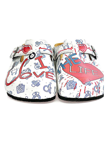 Calceo Clogs in Weiß/ Bunt
