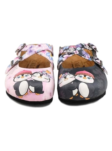 Calceo Clogs in Anthrazit/ Rosa/ Bunt