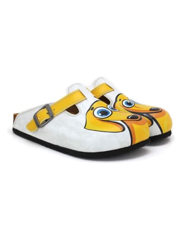 Calceo Clogs in Weiß/ Gelb