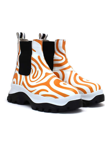 Goby Chelseaboots wit/oranje