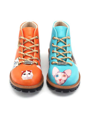 Goby Schnürschuhe in Orange/ Hellblau