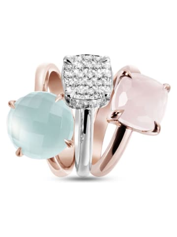 Les Petites Précieuses 3er-Set: Rosévergold./ Silber Ringe mit Edelsteinen