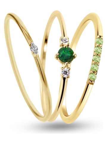 Les Petites Précieuses Pozłacane pierścionki (3 szt.) z kamieniami szlachetnymi