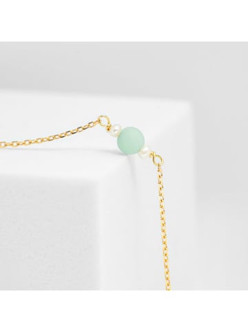 Ania Kruk Pozłacana bransoletka z jadeitem i perłami - dł. 16 cm